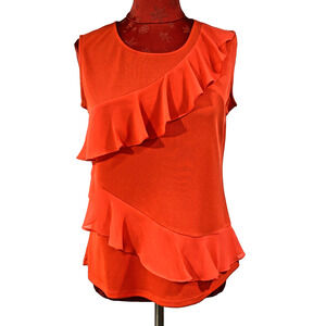 NWT Calvin Klein Top Size S Sleeveless Red Ruffle Front Blouse Popover Dressy